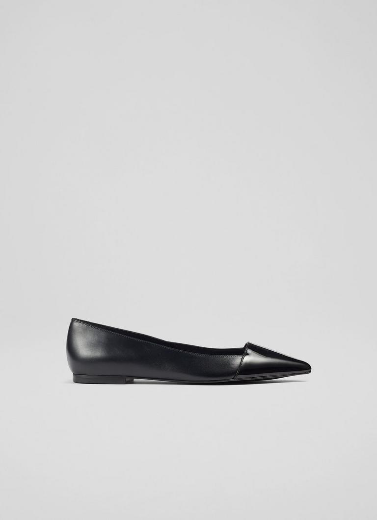 Murphy Black Leather and Patent Pointed Flats Sale Collections L.K.Bennett London